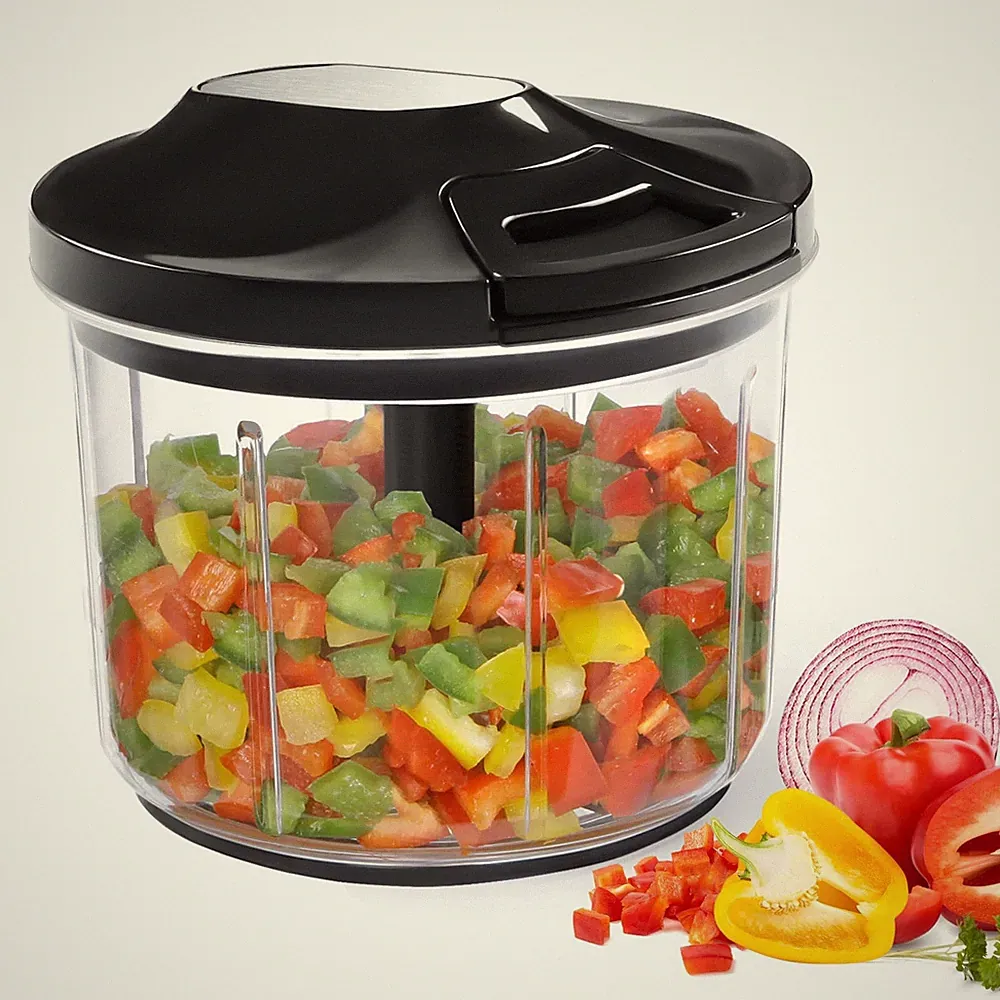 LHS Manual Food Processor Large Vegetable Chopper, 1000ML Pull 1000ML, Black