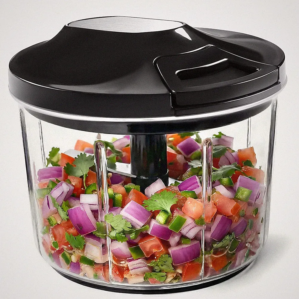 LHS Manual Food Processor Large Vegetable Chopper, 1000ML Pull 1000ML, Black