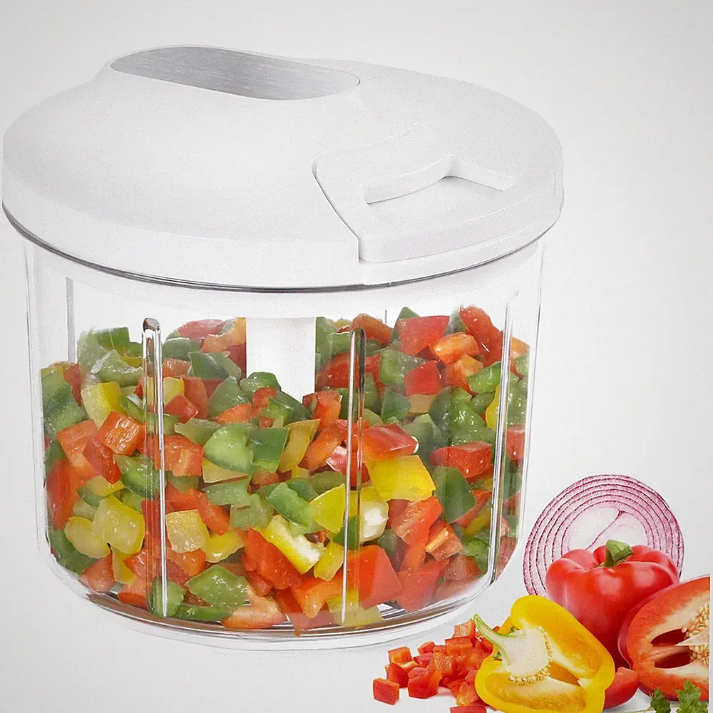 LHS Manual Food Processor Large Vegetable Chopper, 1000ML Pull 1000ML, White