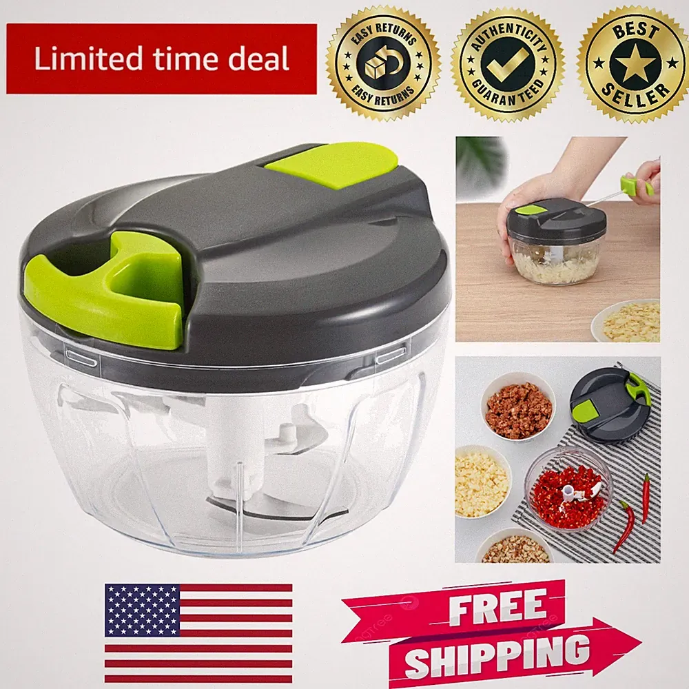 Lightweight 500ml Food Processor - Easy Clean Manual Vegetable Chopper in Green
