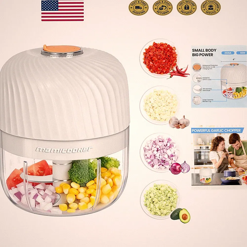 Lightweight Cordless Mini Food Processor - USB-C Rechargeable for Smart Cooking