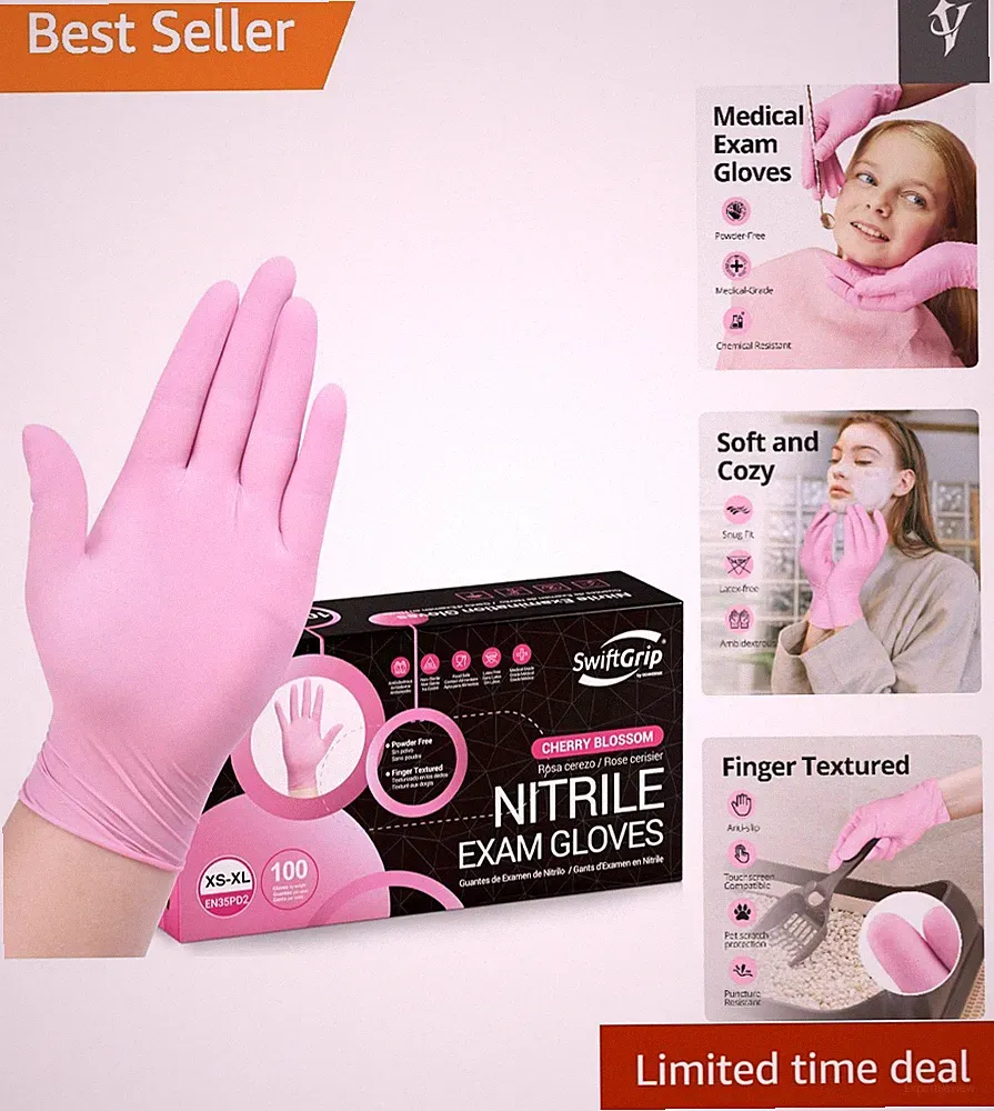 Lightweight Pink Disposable Nitrile Gloves - 3-mil, Waterproof, 100-Count Pack