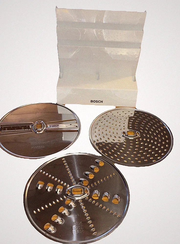 Lot Of 3 Bosch Grating Slice Disc Blade Series Compact Food Processor W/ Holder