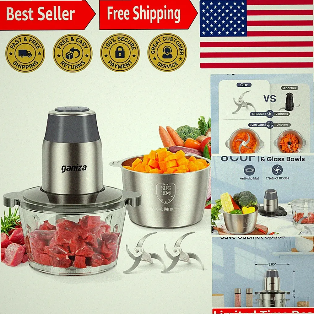 Luxury 450W Electric Food Processor: Dual Bowls & Bi-Level Blades for Precision