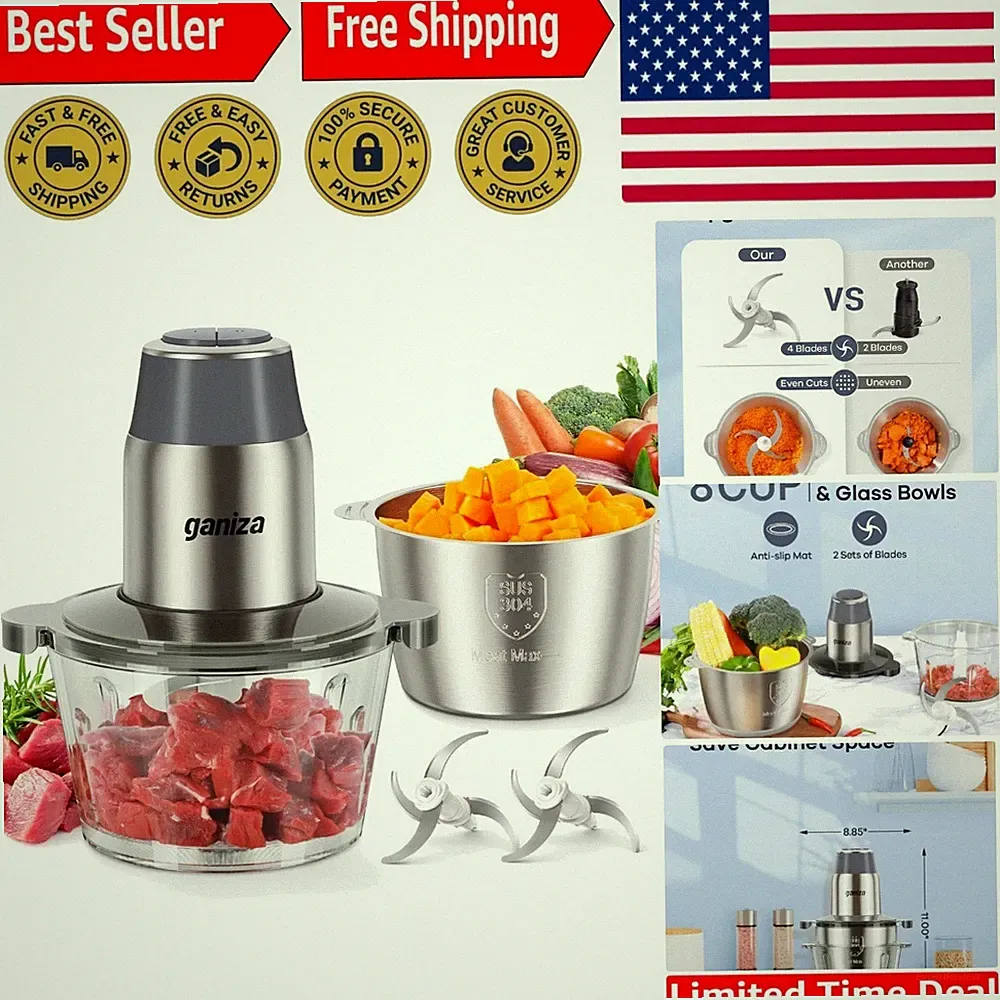 Luxury 450W Electric Food Processor: Dual Bowls & Bi-Level Blades for Precision