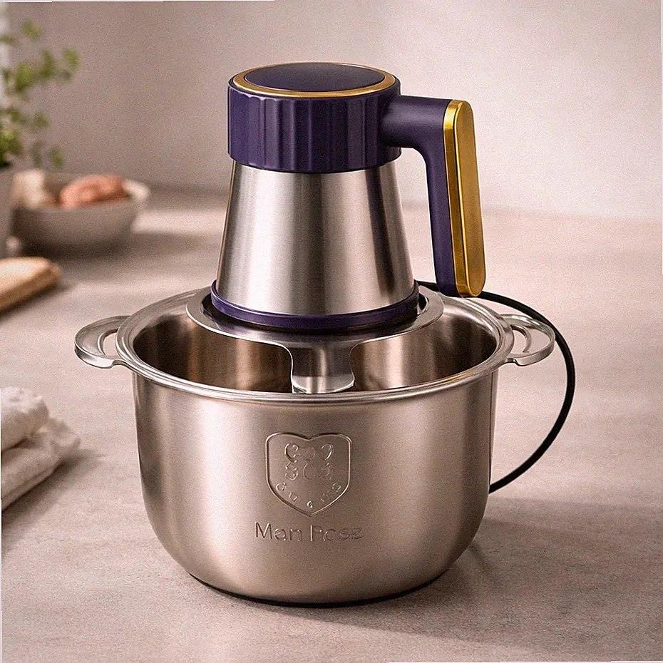 Mam Rose Electric Food Processor Stainless Steel Bowl Blue Handle 5-Blade