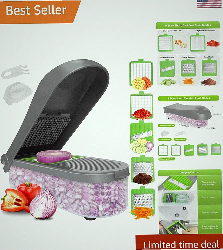 Manual 1.2L Stainless Steel Food Processor – 7‑in‑1 Veggie & Fruit Chopper, Garl