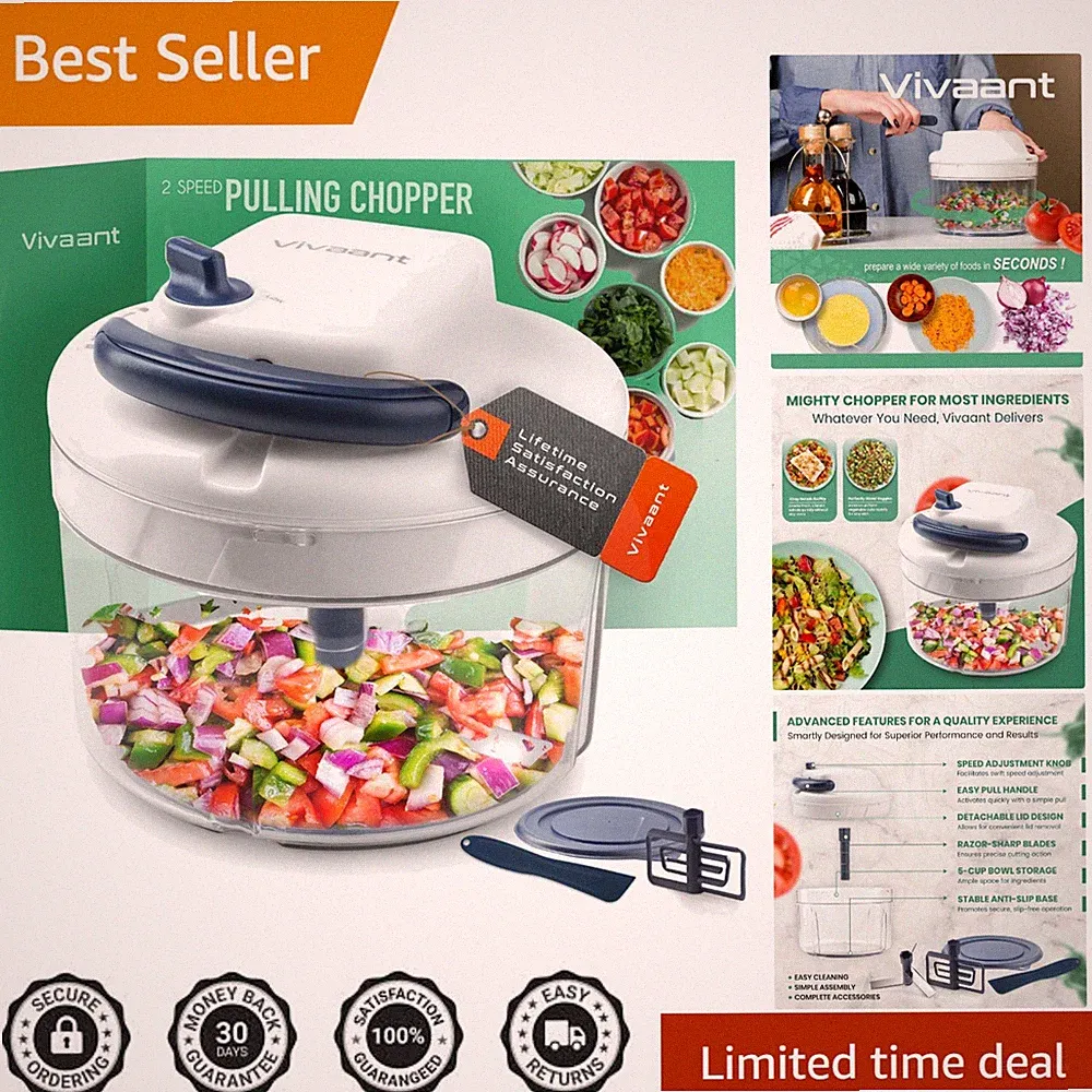 Manual 5-Cup Food Processor - Hand-Pull String Chopper for Effortless Meal Prep