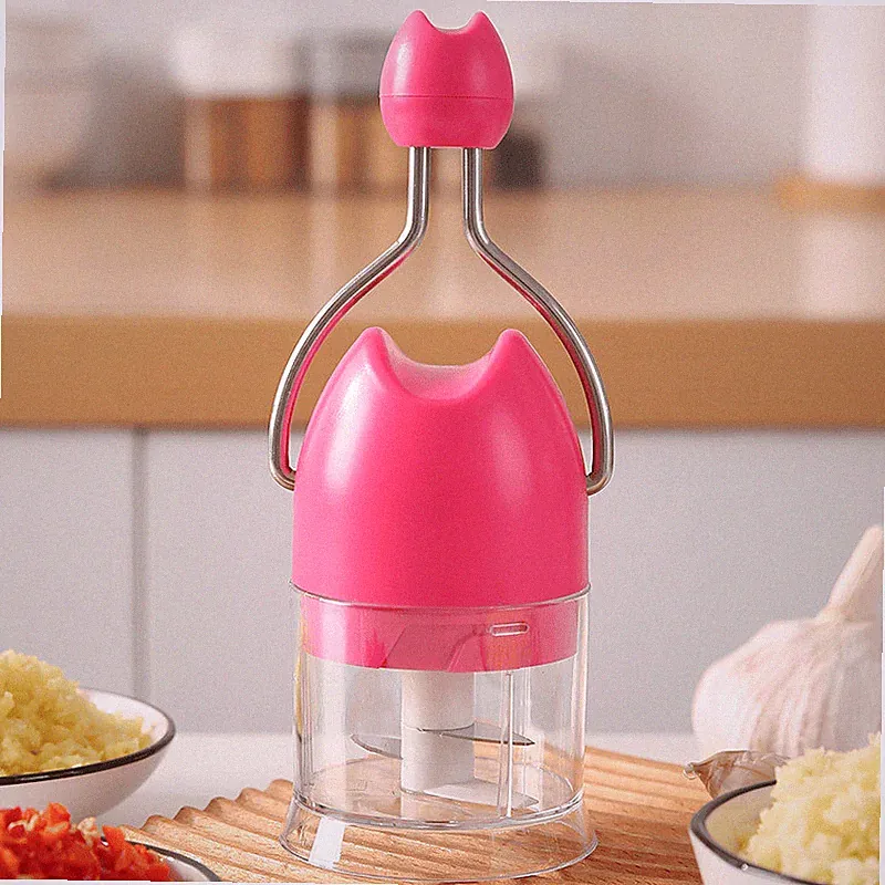Manual Food Chopper 3 Blade Stainless Mincer Press Onion Garlic Chili Nut Cutter