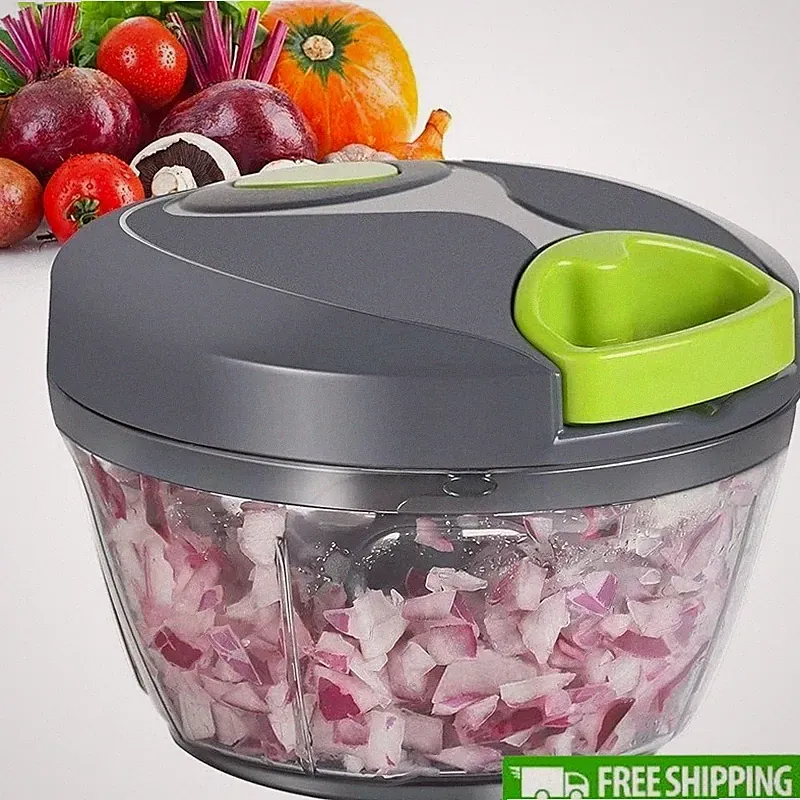 Manual Food Chopper Adjustable Speed Control Sharp Blades Vegetables Fruits Meat