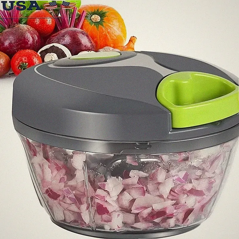 Manual Food Chopper Adjustable Speed Vegetable Herb Processor Kitchen Tool New