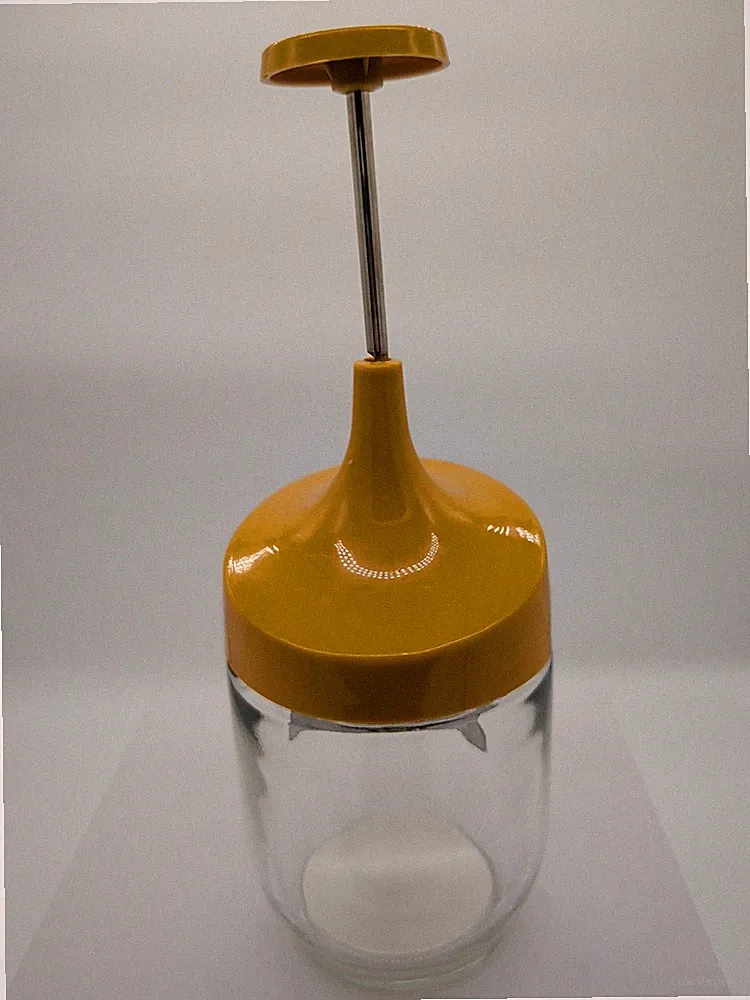 Manual Food Chopper Retro Mustard Yellow Push Handle Glass Container USA