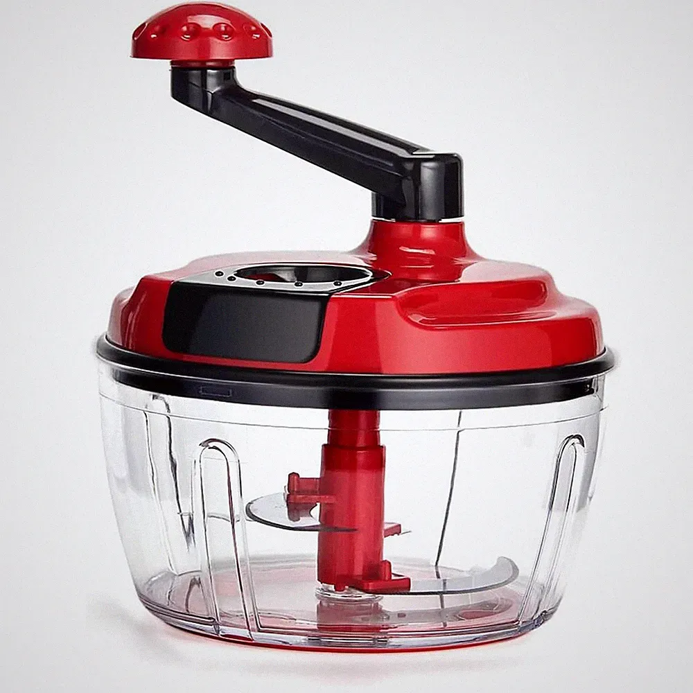 Manual Food Processor,8 Cup Hand Powered Crank Chopper,Mincer Blender S, Red