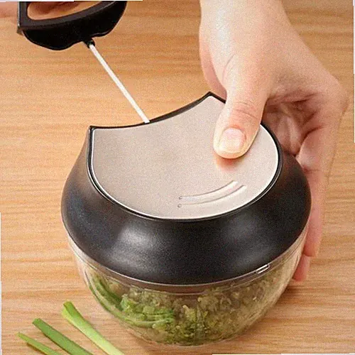 Manual Food Processor Chopper Hand Crank Salad Spinner With Cord Mechanism New