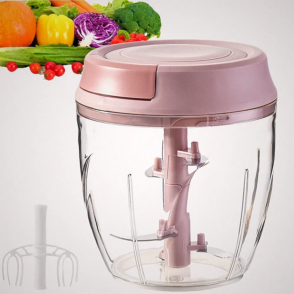 Manual Food Processor, Garlic Mincer Hand Cutter, Vegetable standard, Pink