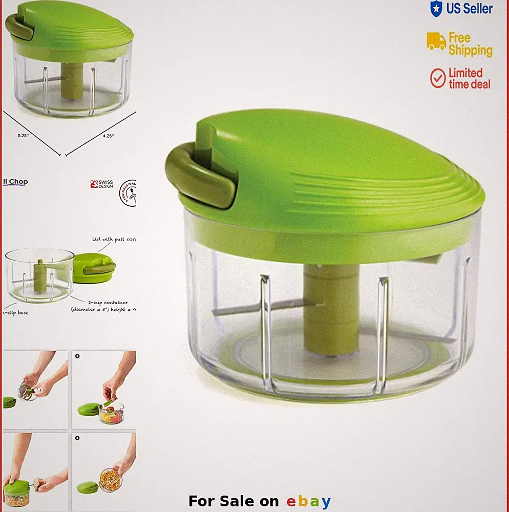 Manual Food Processor Pull Chop 2 Cup Cord Mechanism Vegetable Chopper Dice