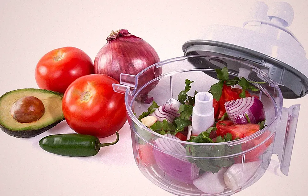 Manual Food Processor, Stainless Steel Blades, 5 Cup Capacity, White, Versatile
