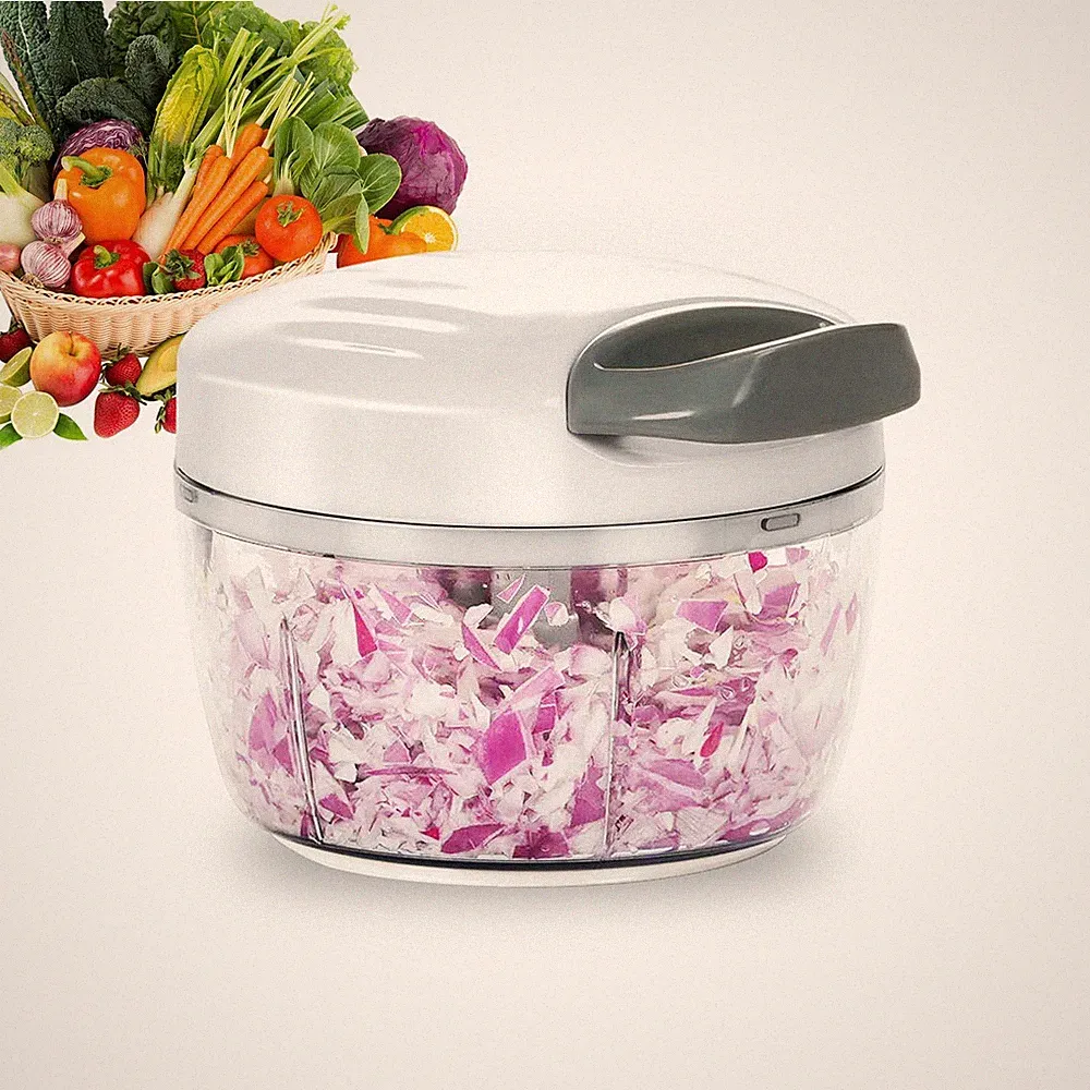 Manual Food Processor Vegetable Chopper 2.3 Cup 550 ml, White Grey