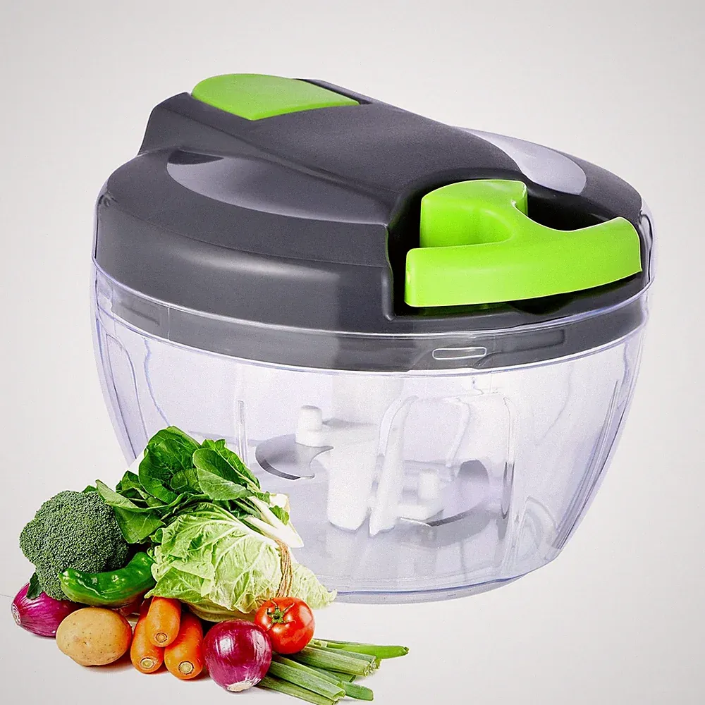 Manual Food Processor Vegetable Chopper Hand Pull Garlic Mincer 500ml Gray~Green