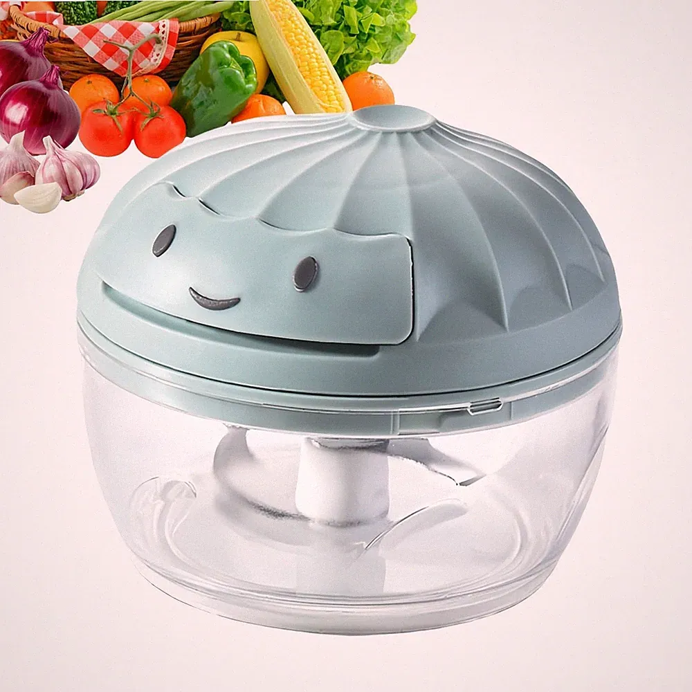 Manual Food Processor Vegetable Chopper, Mini Hand Pull String standard, blue
