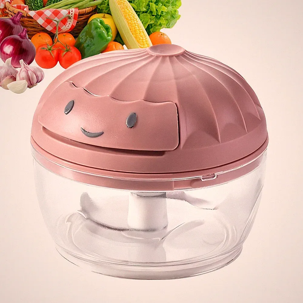 Manual Food Processor Vegetable Chopper, Mini Hand Pull String standard, pink