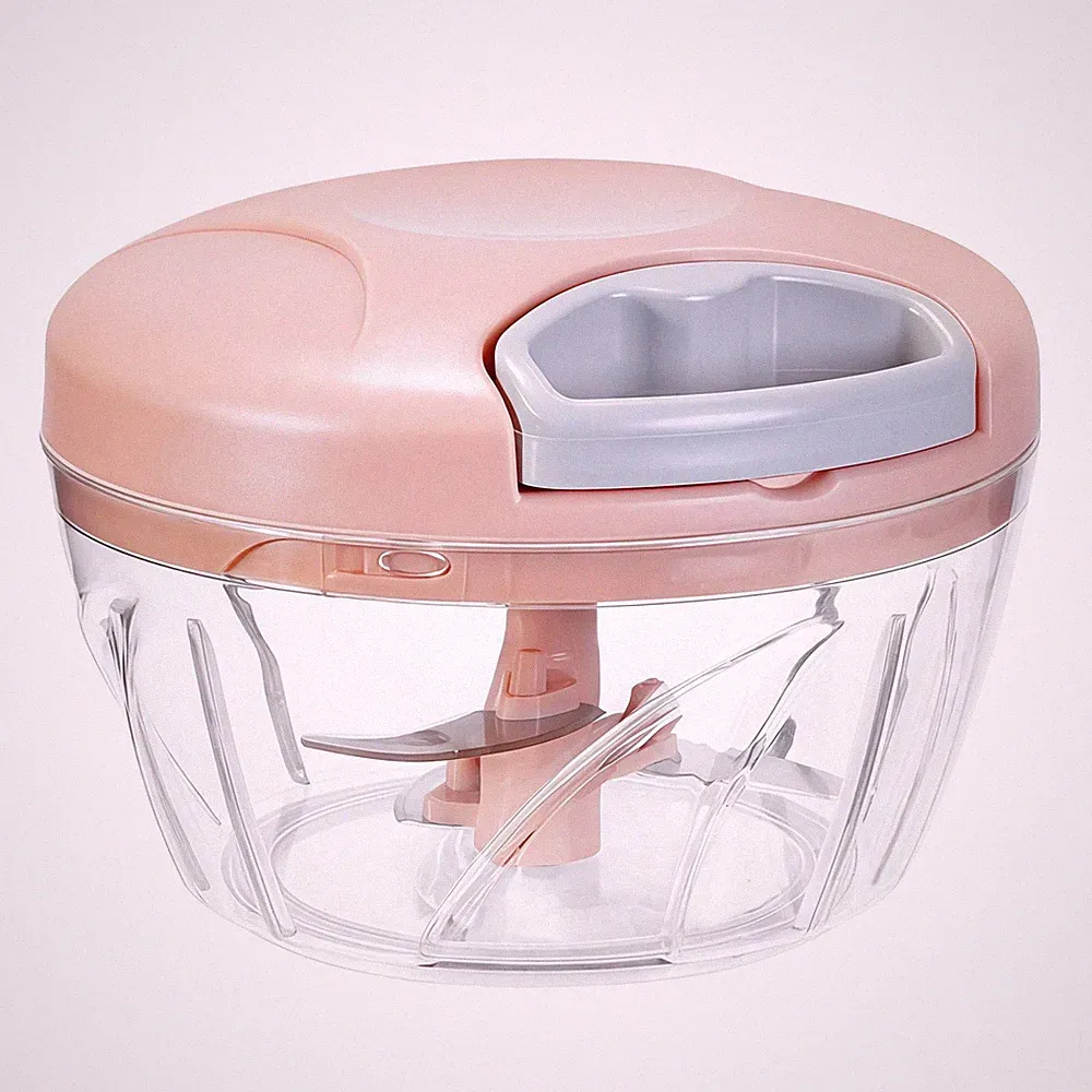 ‌Manual Food Processor Vegetable Chopper, Portable Hand Pull 500ml, Pink