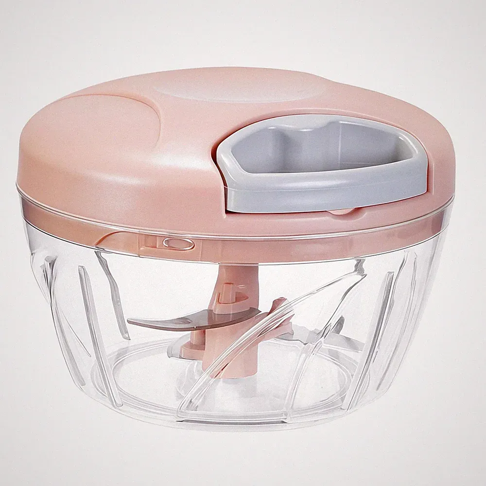 ‌Manual Food Processor Vegetable Chopper, Portable Hand Pull 500ml, Pink
