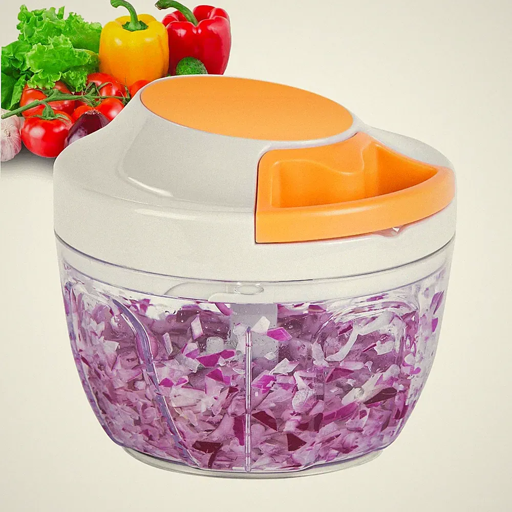 Manual Food Processor Vegetable Chopper, Portable Hand Pull 500ML, White