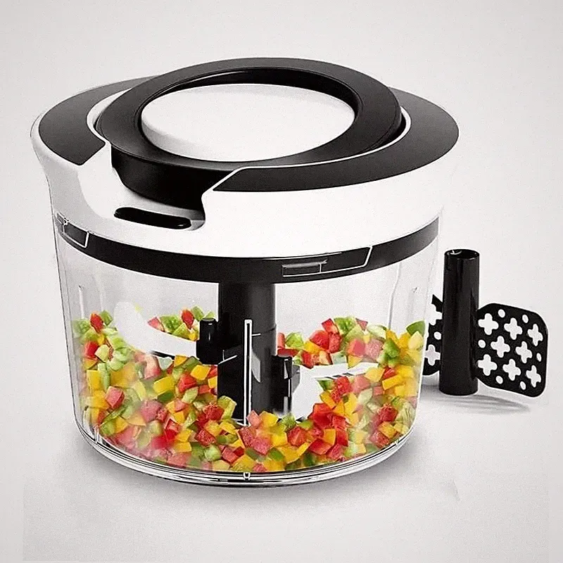 Manual Food Processor Vegetable Chopper, Portable Hand Pull 900ml, Black