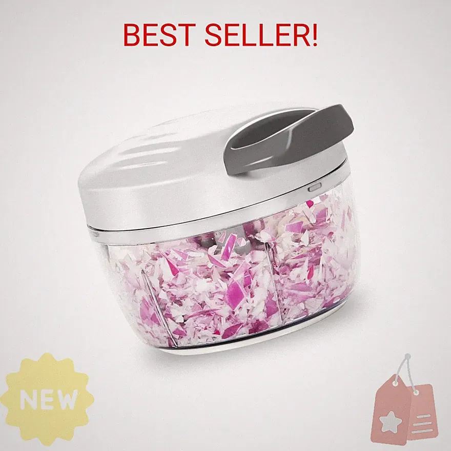 Manual Food Processor & Vegetable Chopper White - 2.3 Cup Mini Hand-Pull Cord Ki