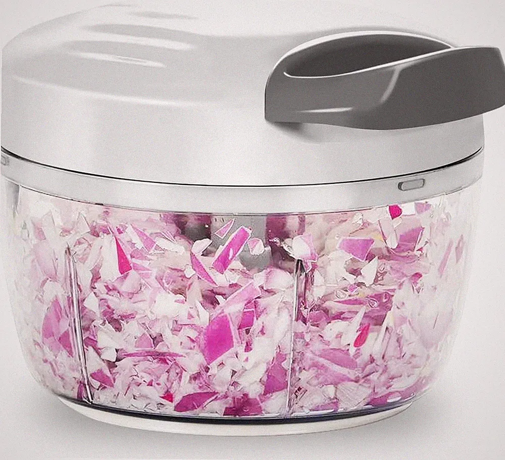 Manual Food Processor & Vegetable Chopper White Grey 2.3 Cup Hand-Pull 3-Blade
