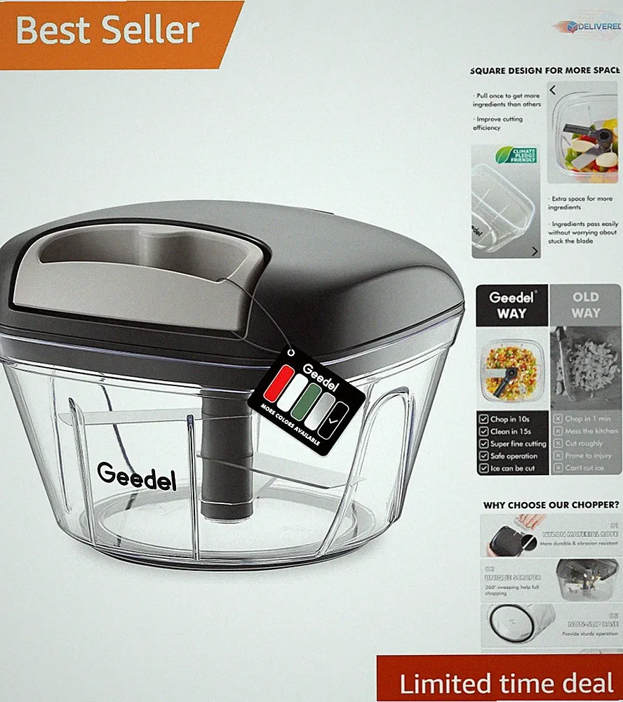 Manual Food Processor Vegetable Cutter Chopper 2 Cup Stainless Steel Black