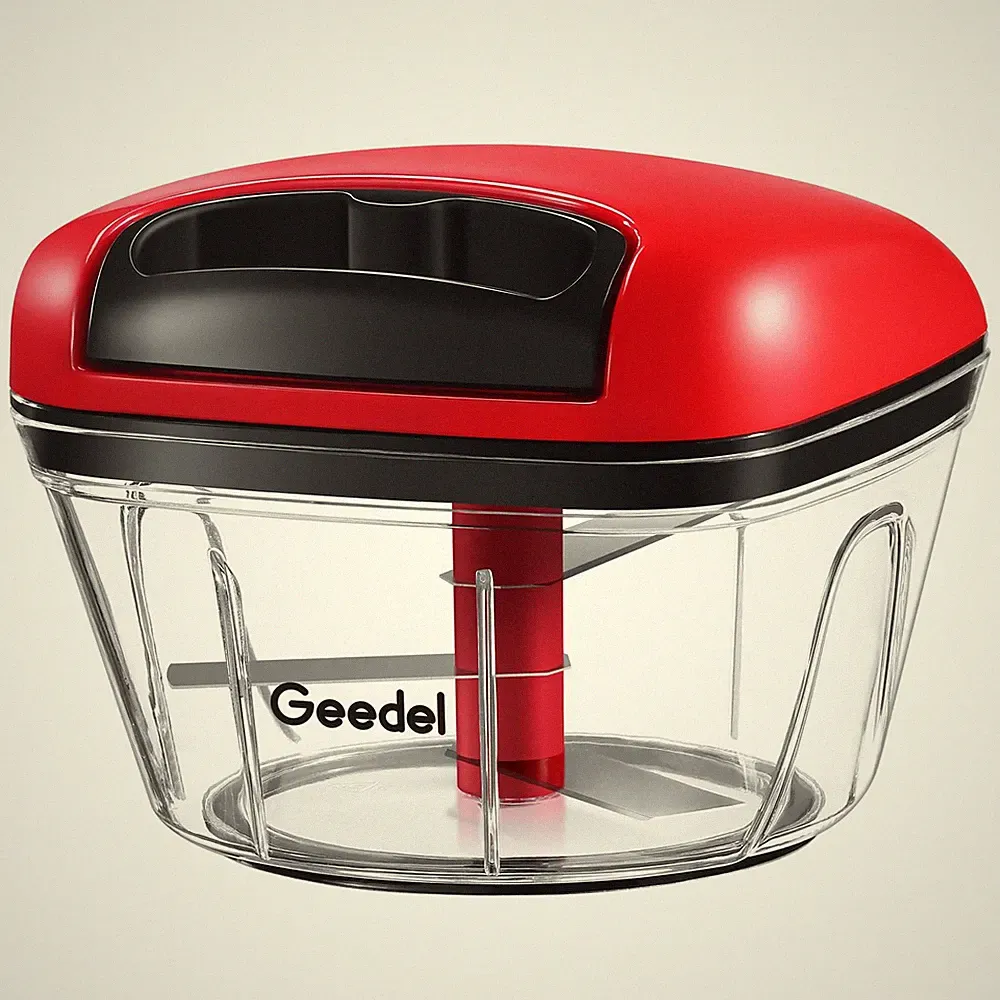 Manual Food Processor Vegetable Cutter, Geedel Pull Chopper with 2Cup, Red