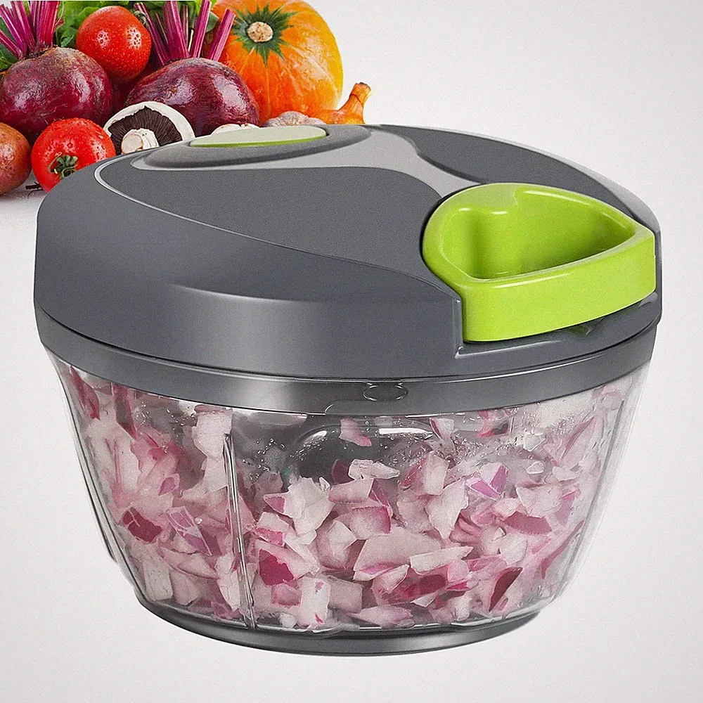 Manual Garlic Mincer, 500ml Onion Chopper For Vegetables Fruits Nuts, Grey