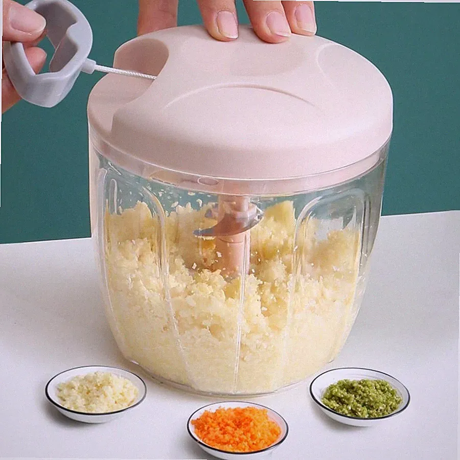 Manual Garlic Mincer & Vegetable Chopper, Hand-Pull Food Processor, Portable