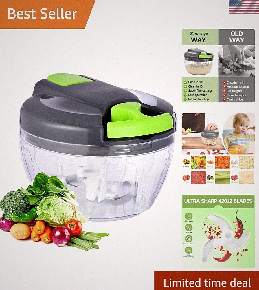 Manual Hand Pull Food Processor 500ml Veggie & Garlic Chopper – Dishwasher Safe