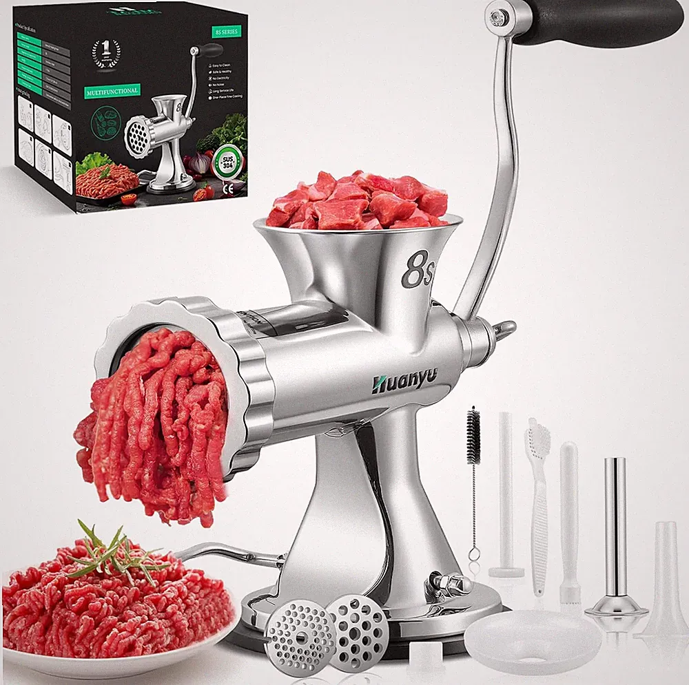 Manual Meat Grinder - Heavy Duty Stainless Steel, Effortless Hand Crank for Fres