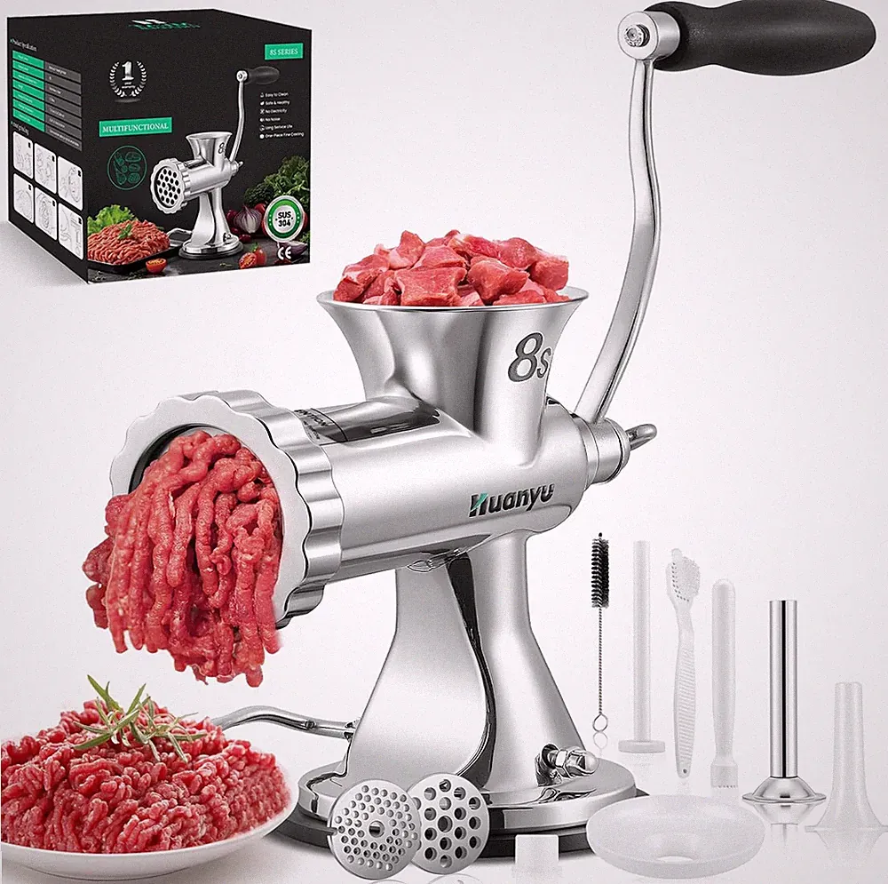 Manual Meat Grinder - Heavy Duty Stainless Steel, Effortless Hand Crank for Fres