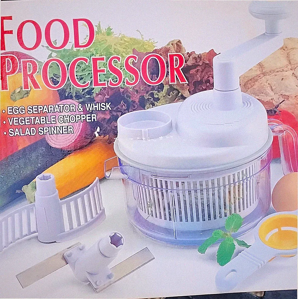 Manual Mini Food Processor Vegetable Chopper, Whisk & Salad Basket White/Clear