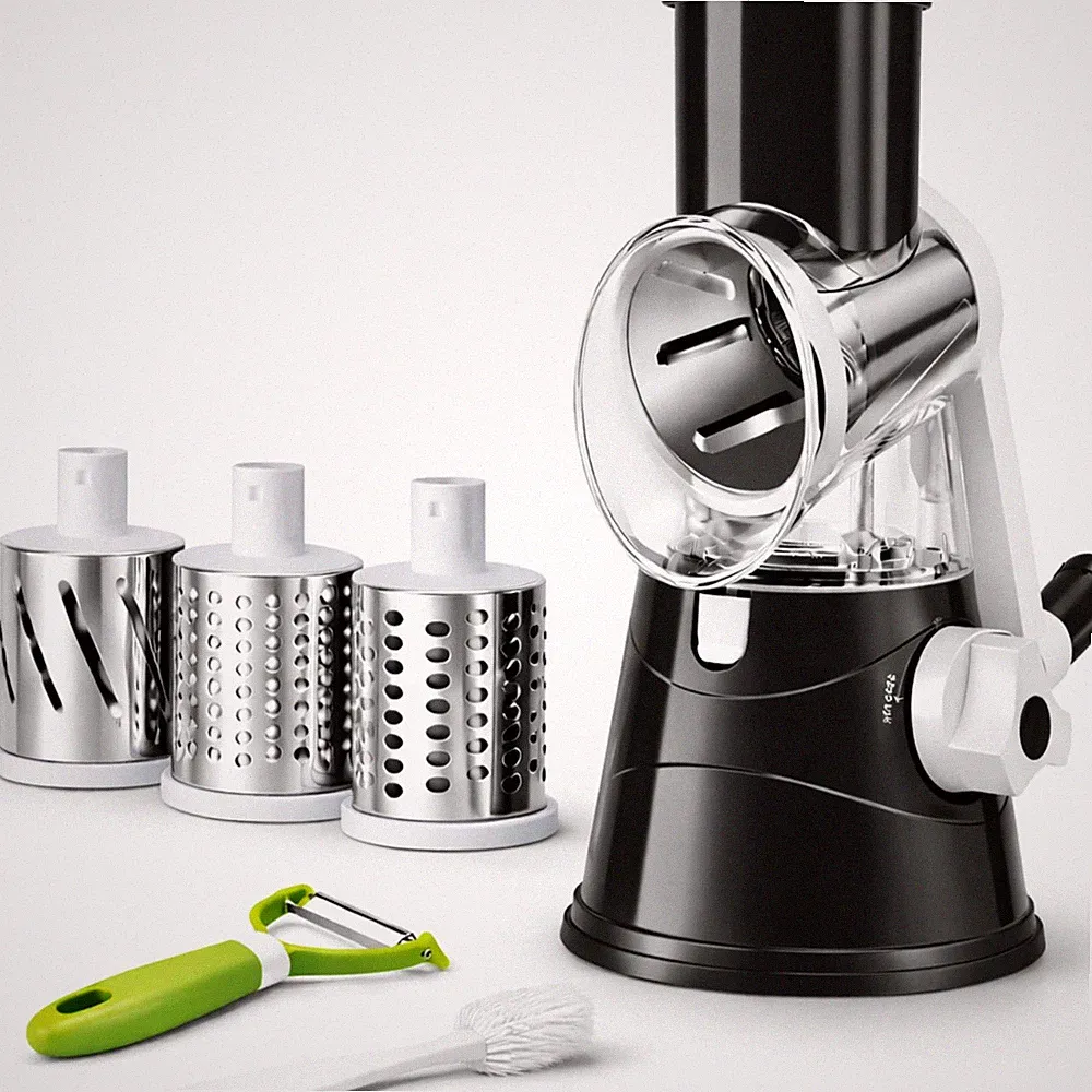 Manual Rotary Cheese Grater for Kitchen, 8.0 Inches Height, Black/White