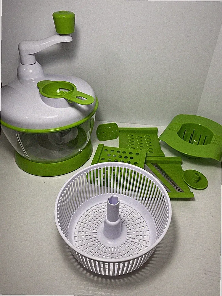 Manual Turn Handle Food Chopper w/ Bowl Lid Handle, 8pc Interchangeable Blades