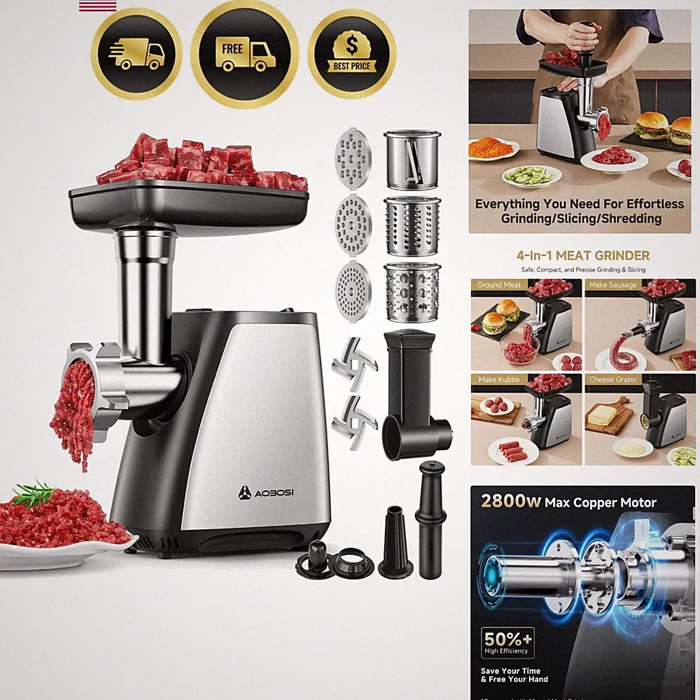 Meat Grinder Electric 4-in-1 Stainless Steel Kitchen Food Processor