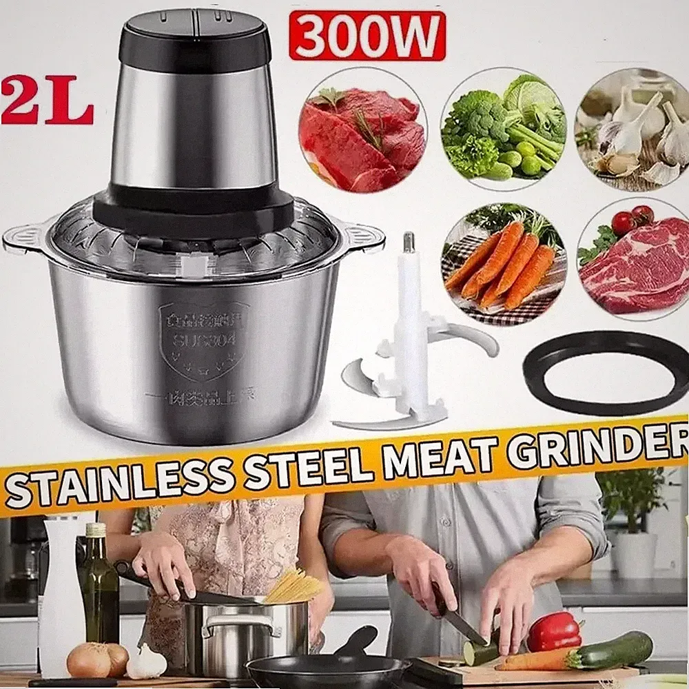 Meat Grinder New Electric 300W Home Kitchen 2L Stainless Steel Food Processor