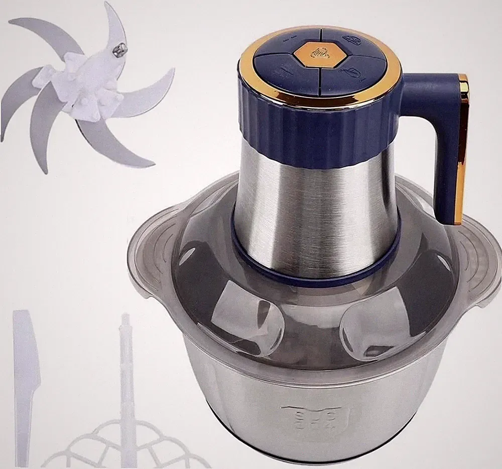 Meat Max 500W 5.0L Electric Food Chopper w/ Bowl Lid Blade, Blue/Silver