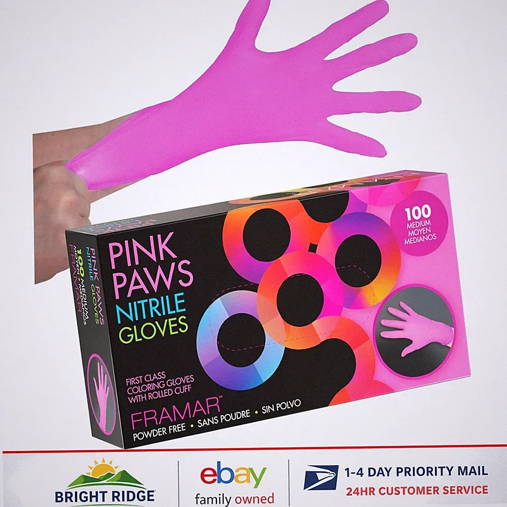 Medium Pink Nitrile Gloves, Disposable and Ambidextrous, 100 Count for Hair Dye
