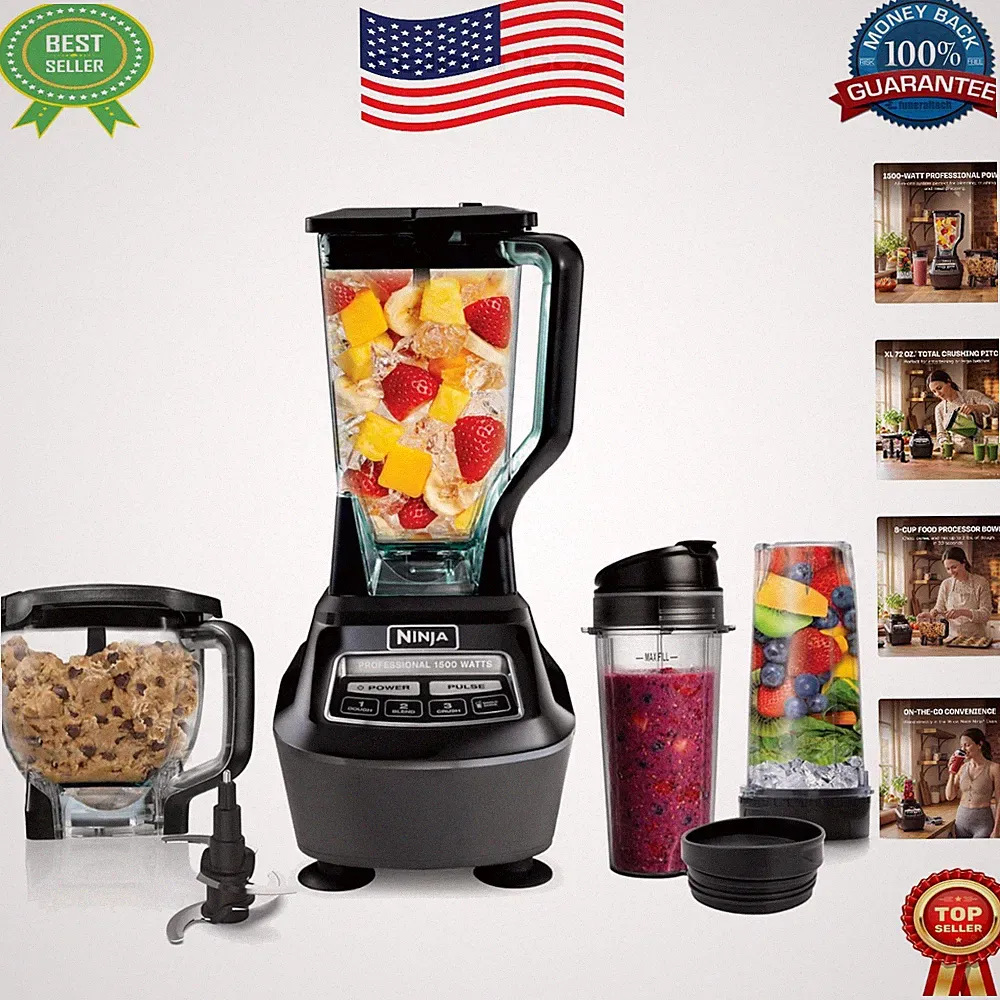 Mega Kitchen System: 72 oz. Blender & 8-Cup Food Processor for Smoothies & More