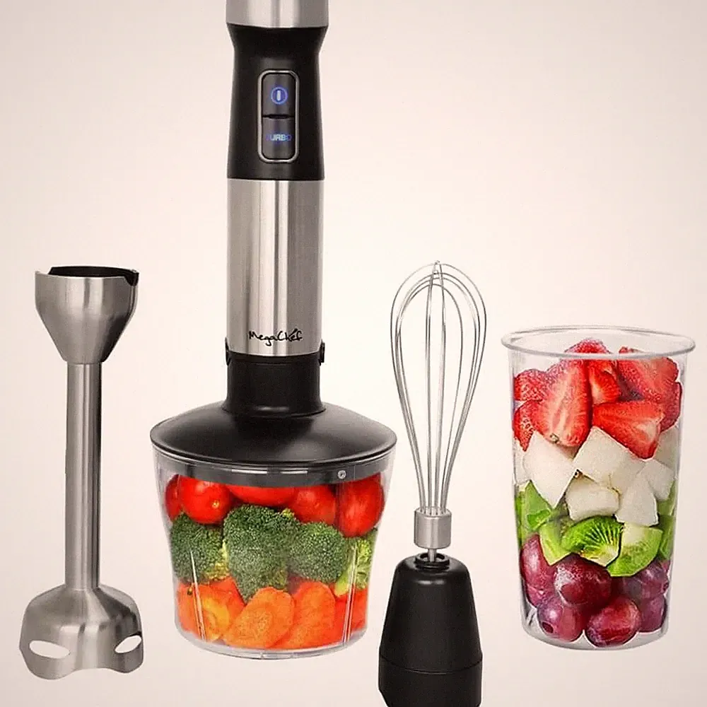 MegaChef Immersion Blender 4-in-1 Stainless Steel Chopper Whisk Dishwasher Safe