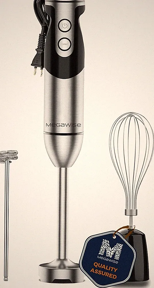 MegaWise 3 in 1 Immersion Blender 1000W Powerful Titanium Blades Easy Clean