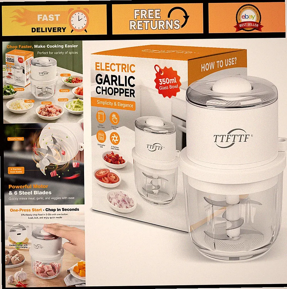 Mini Electric Garlic Chopper - 350ML Glass Bowl Food Processor, Portable Veggie