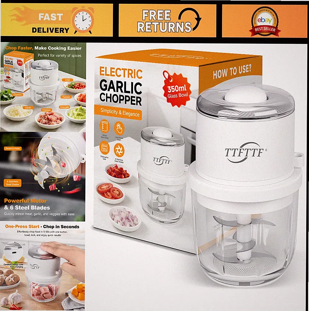 Mini Electric Garlic Chopper - 350ML Portable Food Processor for Veggies, Fruits